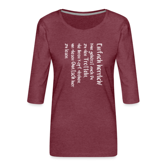 T-shirt Premium manches 3/4 Femme - rouge bordeaux chiné